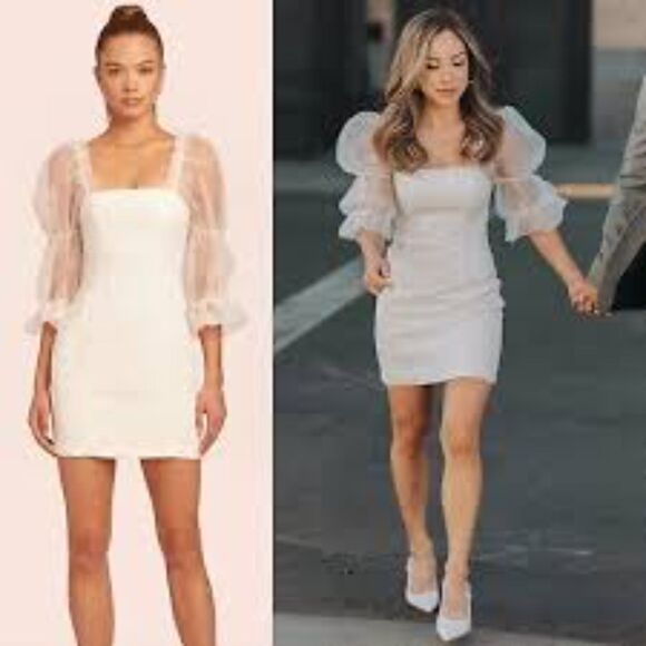 Amanda Uprichard Ivory Puff Sleeve Mini Dress Organza Puff Sleeve Small - Picture 9 of 11